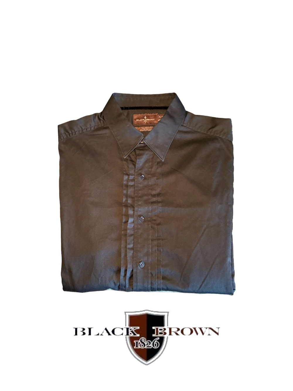 Black Brown 1826 Men's Tailored Black Pleated-Front Dress Shirt